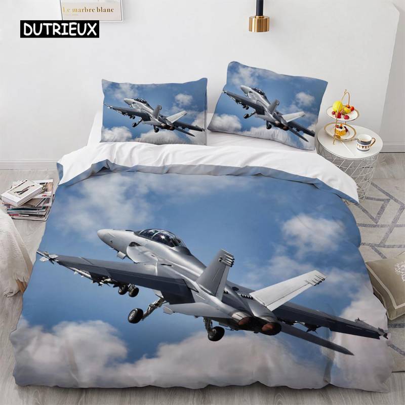 Kampfflugzeug Königin King Bettbezug Militärflugzeug Thema Bettwäscheset Kinder Jungen Männer Sonnenuntergang Flugzeug Polyester Bettdeckenbezug EU single(135x200cm) von Joom DACH