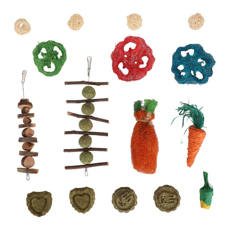 Kaninchen Hängende Kauspielzeuge Holz Grasball Schnur Luffa Karotten Spielzeug Kleintier Kauspielzeug für von Joom DACH