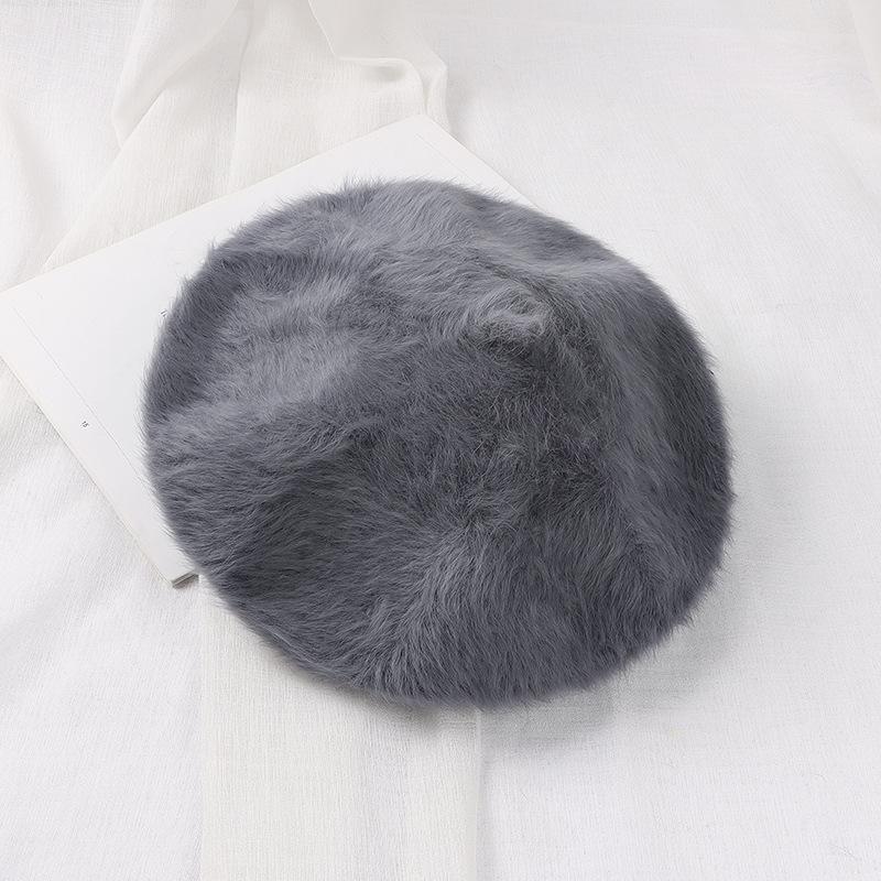 Kaninchenfell Baskenmütze Herbst Winter Hüte vielseitige Damen Trend Künstlerhüte gestrickte warme Knospenmützen Plüschhüte One size dunkelgraue von Joom DACH