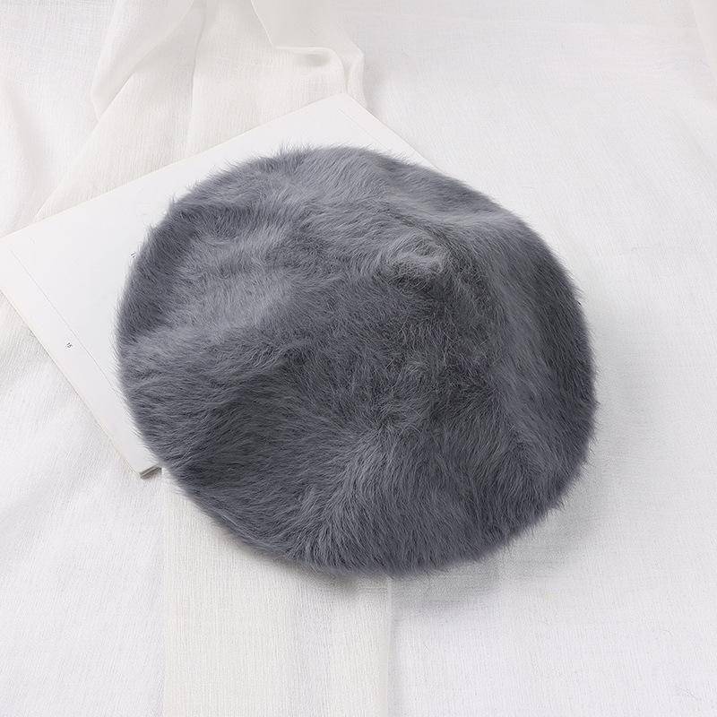 Kaninchenfell Baskenmütze Herbst Winter Hüte vielseitige Damen Trend Künstlerhüte gestrickte warme Knospenmützen Plüschhüte One size dunkelgraue von Joom DACH