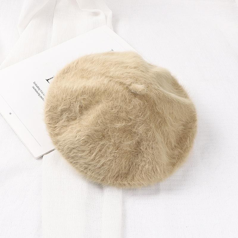 Kaninchenfell Baskenmütze Herbst Winter Hüte vielseitige Damen Trend Künstlerhüte gestrickte warme Knospenmützen Plüschhüte One size kamelfarben von Joom DACH
