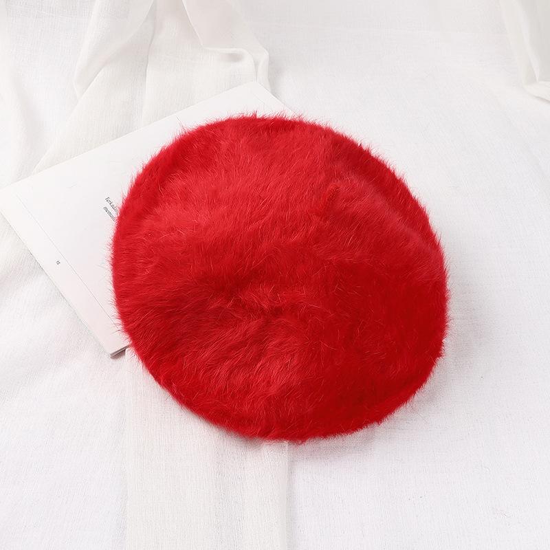 Kaninchenfell Baskenmütze Herbst Winter Hüte vielseitige Damen Trend Künstlerhüte gestrickte warme Knospenmützen Plüschhüte One size rot von Joom DACH