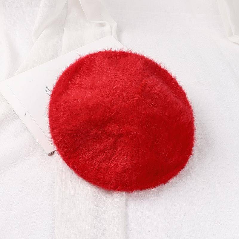 Kaninchenfell Baskenmütze Herbst Winter Hüte vielseitige Damen Trend Künstlerhüte gestrickte warme Knospenmützen Plüschhüte One size rot von Joom DACH
