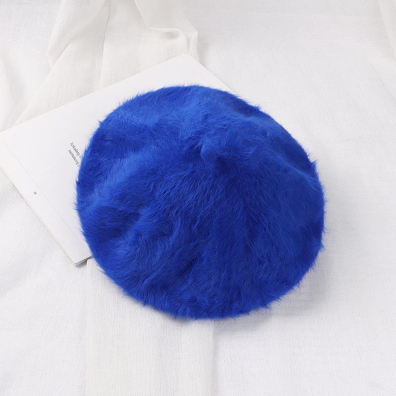 Kaninchenfell Baskenmütze Herbst Winter Hüte vielseitige Damen Trend Künstlerhüte gestrickte warme Knospenmützen Plüschhüte One size saphir von Joom DACH