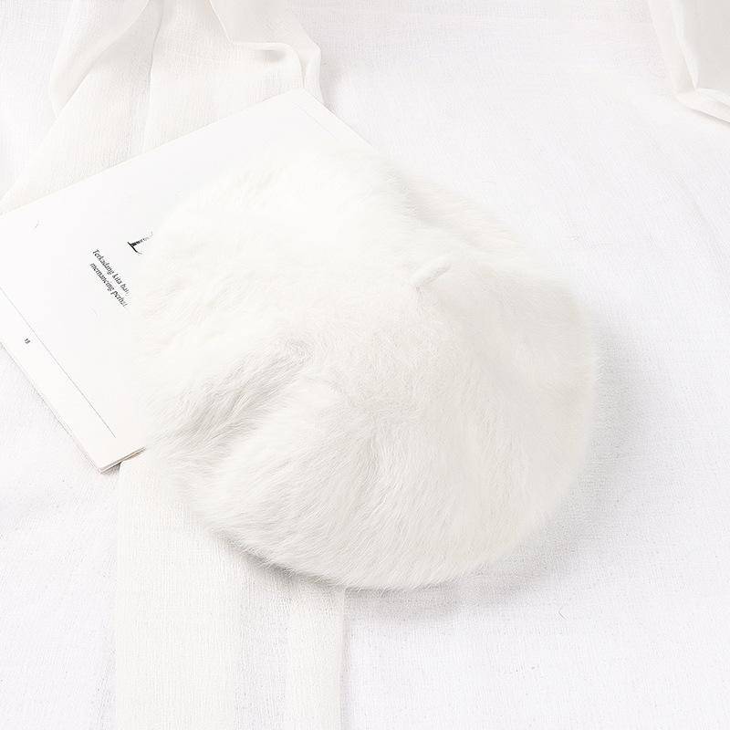 Kaninchenfell Baskenmütze Herbst Winter Hüte vielseitige Damen Trend Künstlerhüte gestrickte warme Knospenmützen Plüschhüte One size weiß von Joom DACH