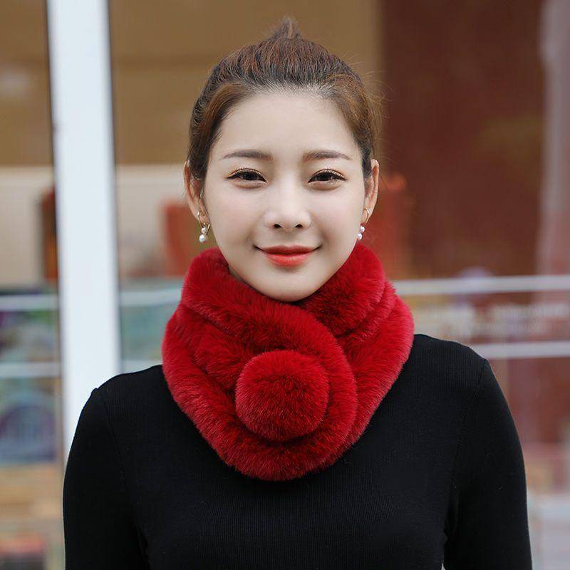 Kaninchenhaarschal Damen Warmer Wollschal Zum Schutz Des Halses Mode Warm Verdickter Koreanischer Winter rot von Joom DACH