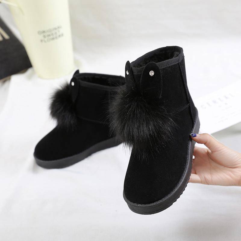 Kaninchenohren weiche Schneestiefel Damen Winter Warm Plüsch Ankle Booties Damenmode Slip On Baumwollschuhe 39 schwarz von Joom DACH