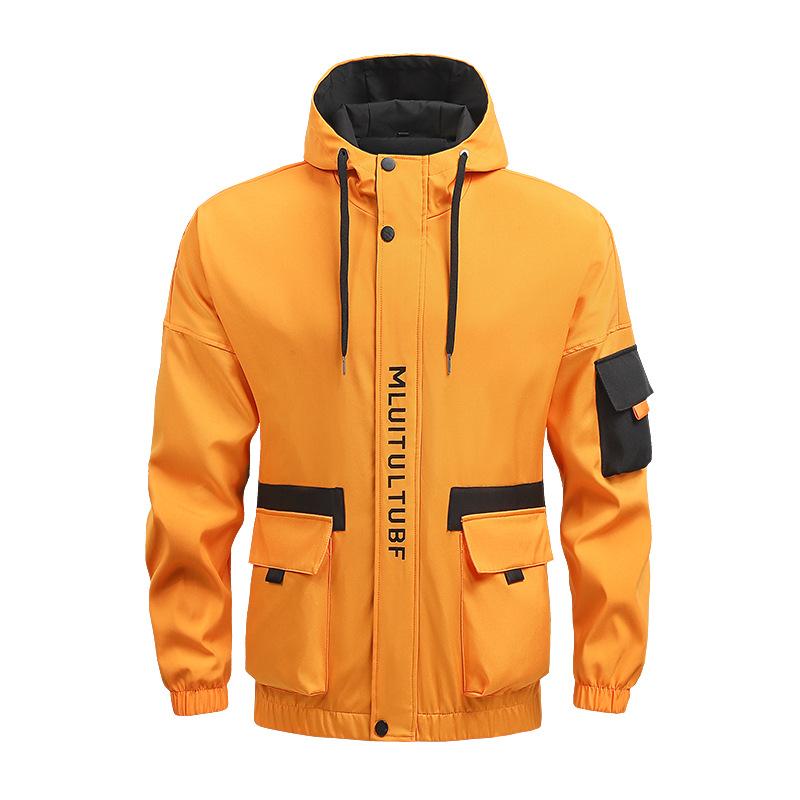 Kapuzenjacke für Herren Jacke Herren Windbreaker Reißverschluss Mäntel Frühling Herbst Slim Cargo Jacken Männlich Casual Sportswear 4XL orange/gelb von Joom DACH