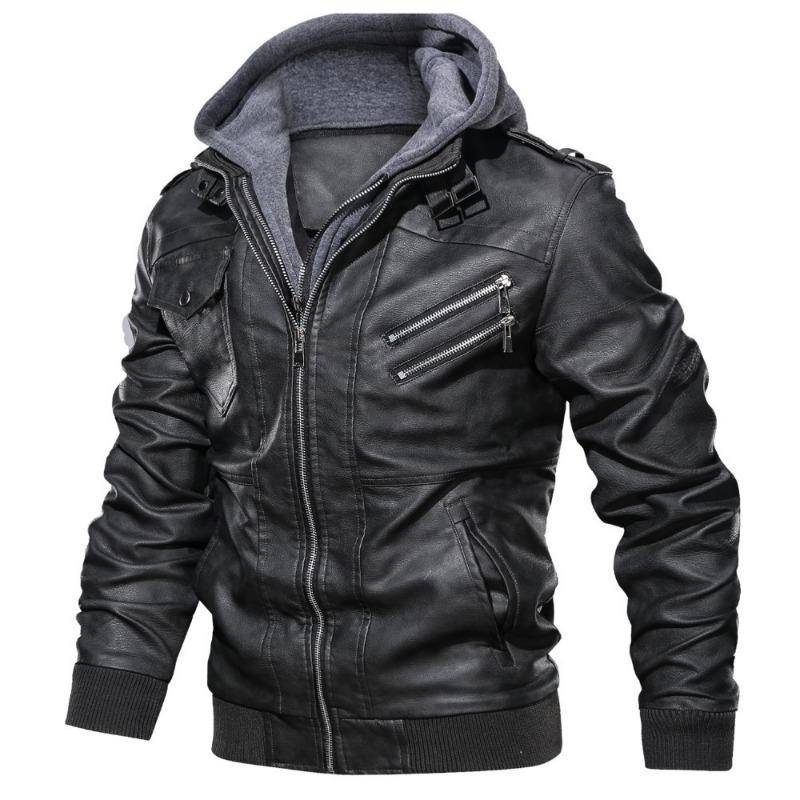 Kapuzenlederjacke Streetwear Bikerjacke Slim Fit Herbst Winter Mantel Herren Pelzfutter Herren Motorradjacke Mode Herrenjacke L grau von Joom DACH