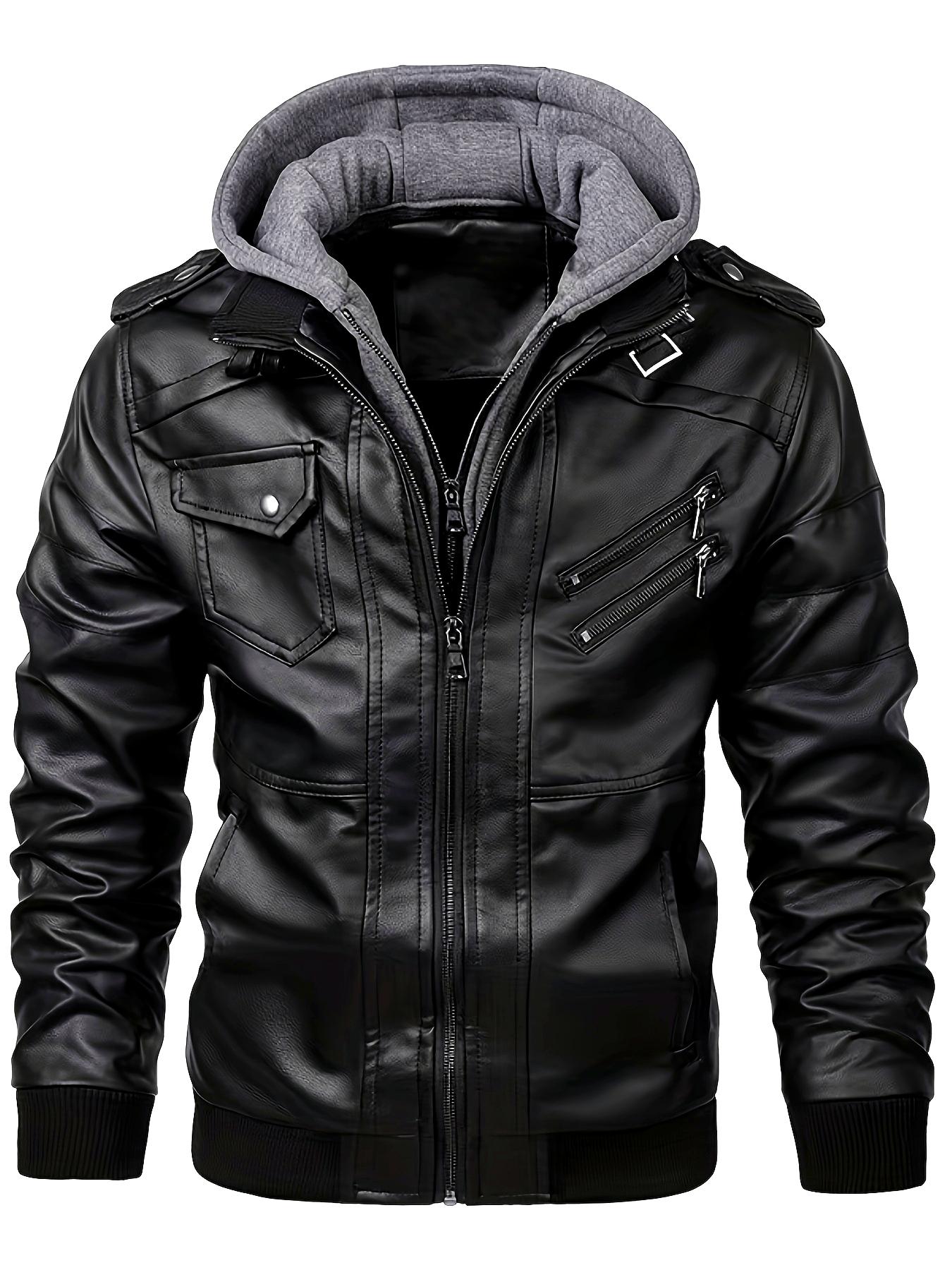 Kapuzenlederjacke Streetwear Bikerjacke Slim Fit Herbst Winter Mantel Herren Pelzfutter Herren Motorradjacke Mode Herrenjacke L schwarz von Joom DACH