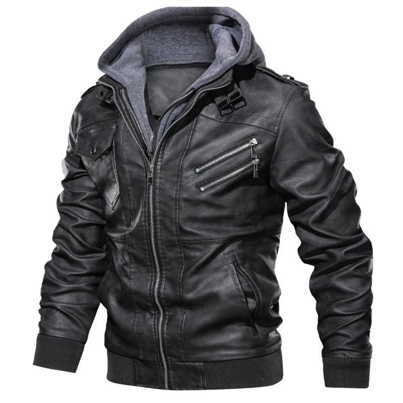 Kapuzenlederjacke Streetwear Bikerjacke Slim Fit Herbst Winter Mantel Herren Pelzfutter Herren Motorradjacke Mode Herrenjacke M von Joom DACH