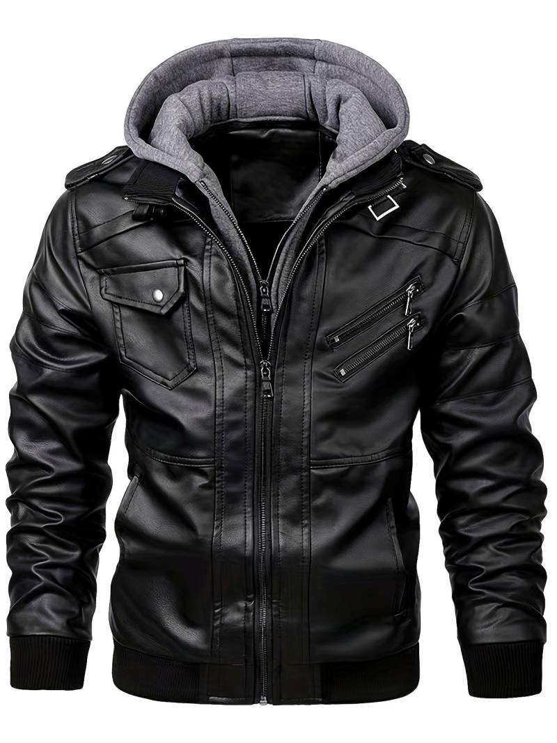 Kapuzenlederjacke Streetwear Bikerjacke Slim Fit Herbst Winter Mantel Herren Pelzfutter Herren Motorradjacke Mode Herrenjacke XXXL schwarz von Joom DACH
