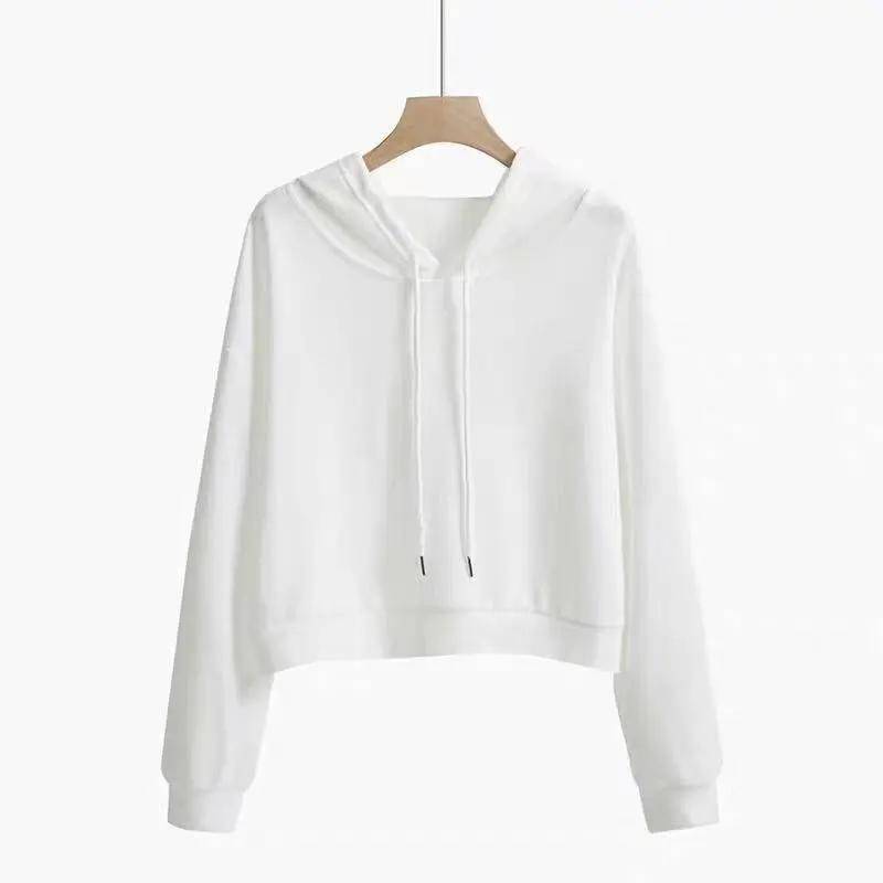 Kapuzenpullover Bonbonfarbenes Kapuzensweatshirt Damen Kurz Langärmlig Frühling und Herbst Einfarbig Tide Dünner Pullover Jacke Oberteil weiß von Joom DACH