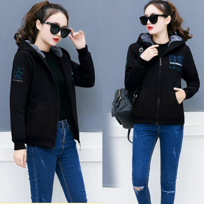 Kapuzenpullover Damen Plus Samt Verdickt Locker Schlank Herbst und Winter Neue Bluse Locker Kurzer Mantel Damen 3XL schwarz von Joom DACH