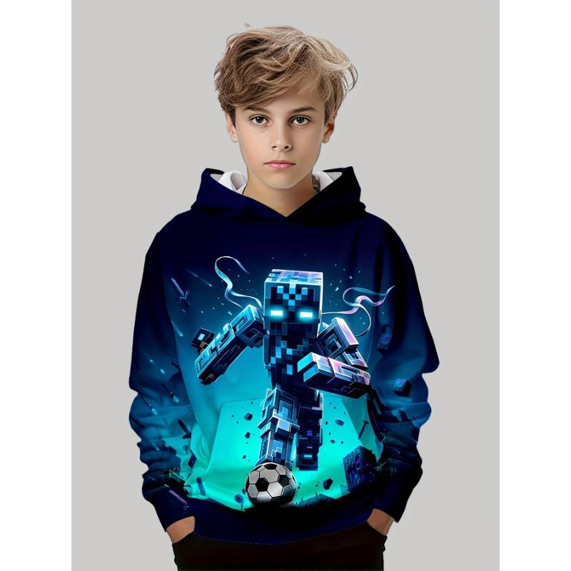 Kapuzenpullover für Jungen mit 3D-Roboter-Fußball-Print – Lässiger Langarmpullover für Herbst/Winter, dehnbare Polyestermischung, maschinenwaschbar 130CM von Joom DACH