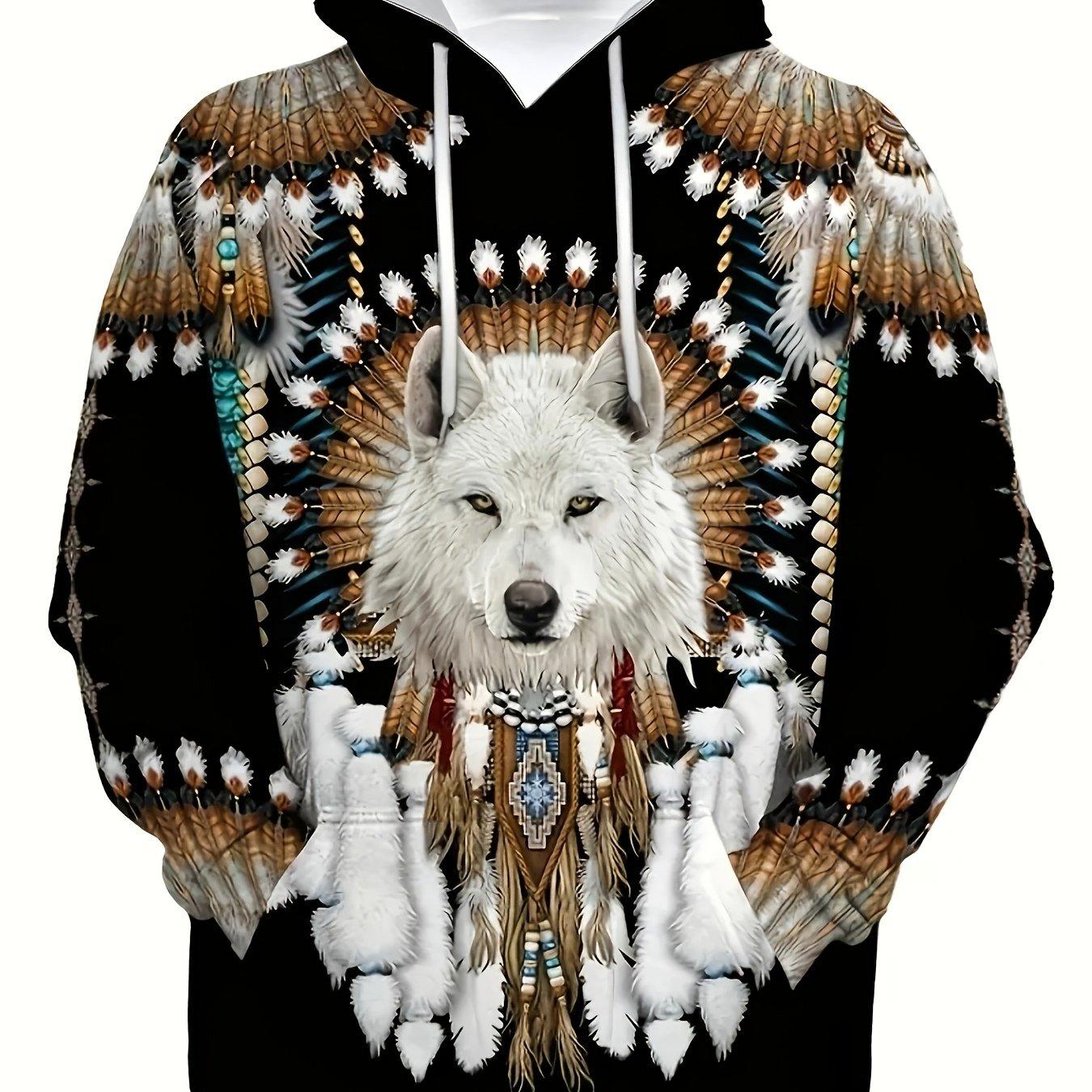 Kapuzenpullover mit 3D-Wolf-Print für Herren, Grafik-Sweatshirt mit lebendigem Design, Kapuzenpullover im Herbst-Winter-Stil mit warmer Kängurutasche S Kapuzenpullover mit 3D-Wolf-Print für Herren, Grafik-Sweatshirt mit lebendigem Design, Kapuzenpullover im Herbst-Winter-Stil mit warmer Kängurutasche S von Joom DACH