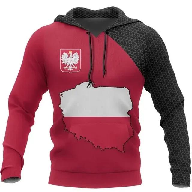Kapuzenpullover mit polnischer Flagge und Abzeichen für Herren, 3D-Grafik, Totem-Muster des polnischen Geistes, neu bei Kapuzenpullovern und Sweatshirts, Hip-Hop-Pullover M von Joom DACH