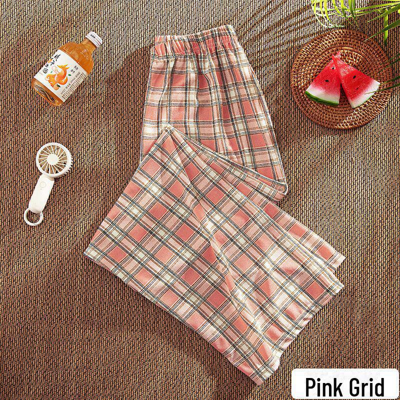 Karierte Sommerhose mit hoher Taille und weitem Bein für Damen – dünne, lässige, lockere und gerade Passform One size (80-140 catties) von Joom DACH