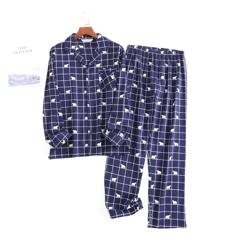 Kariertes Design, mehrfarbig, warmer Baumwollflanell, langärmelige Hose, Pyjama für Herren, Herbst und Winter, Homewear-Nachtwäsche-Sets L von Joom DACH