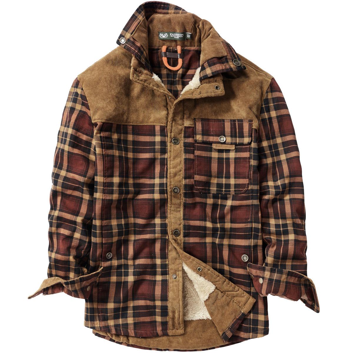 Kariertes Hemd für Herbst und Winter für Herren, langärmelig, koreanisches Cord-Freizeithemd, dicke Samtjacke aus Lammwolle 5XL von Joom DACH