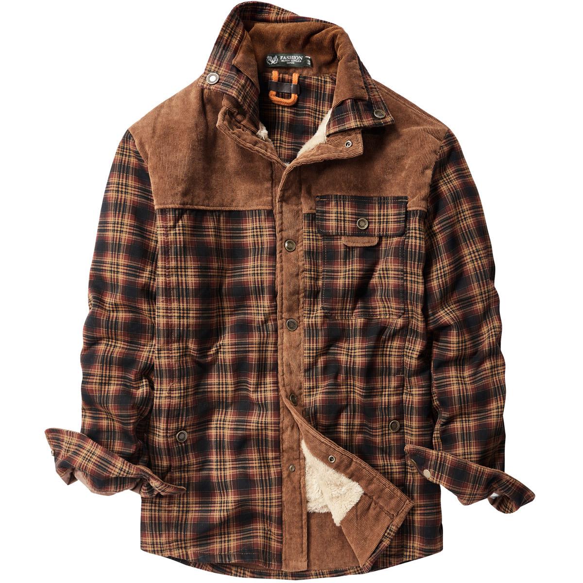 Kariertes Hemd für Herbst und Winter für Herren, langärmelig, koreanisches Cord-Freizeithemd, dicke Samtjacke aus Lammwolle 5XL von Joom DACH