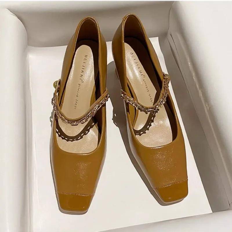Karree Frauen High Heels Schuhe Chunky Marie Janes Schuhe Elegante Neue Mode Frau Pumps Frühling Kleid Zapatillas Mujer 40 dunkelbraune von Joom DACH