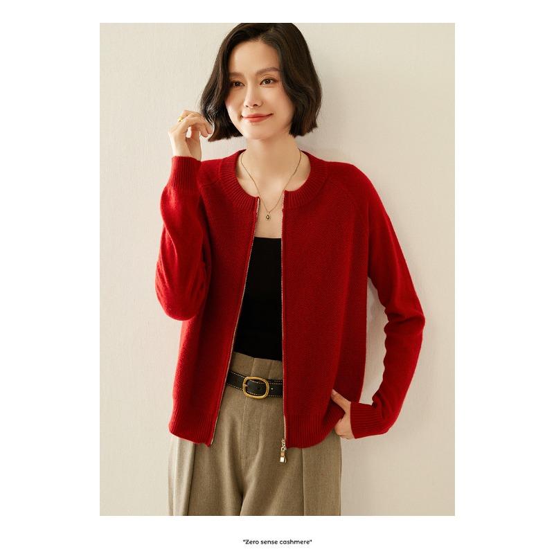 Kaschmir-Cardigan mit Rundhalsausschnitt für Damen in Herbst- und Wintermode Vielseitige Reißverschluss-Cardigan-Jacke Langärmiger Strickpullover M von Joom DACH