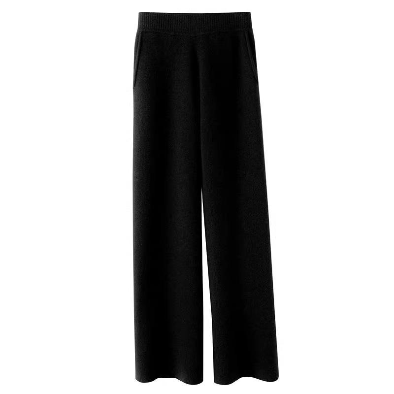 Kaschmir Jogginghose Frauen Herbst Winter 2023 Mode Hohe Taille Wolle Breite Bein Hosen Beiläufige Gerade Lose Hosen XL schwarz von Joom DACH