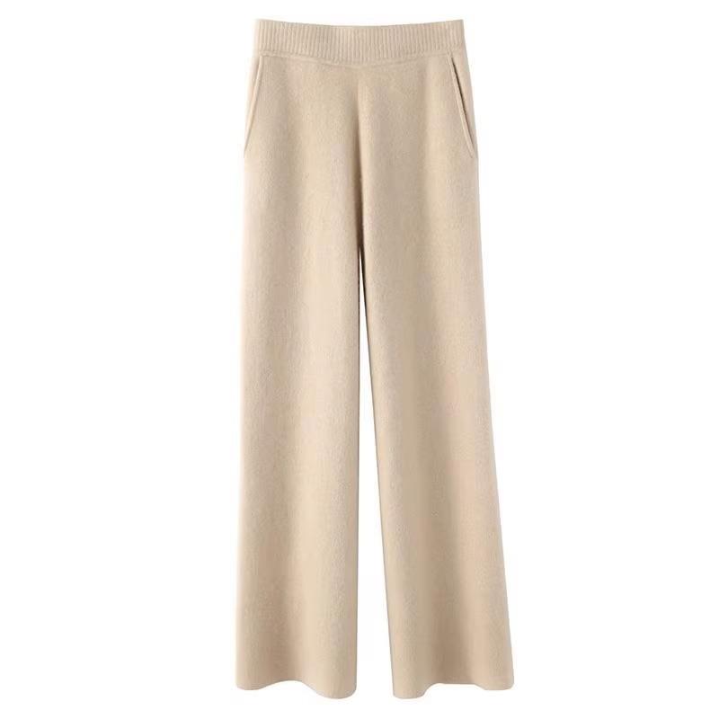 Kaschmir Jogginghose Frauen Herbst Winter 2023 Mode Hohe Taille Wolle Breite Bein Hosen Beiläufige Gerade Lose Hosen XL khaki von Joom DACH