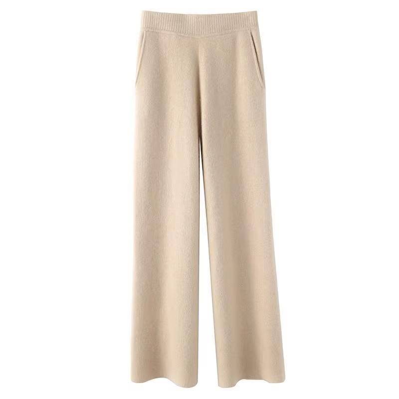 Kaschmir Jogginghose Frauen Herbst Winter 2023 Mode Hohe Taille Wolle Breite Bein Hosen Beiläufige Gerade Lose Hosen XL khaki von Joom DACH