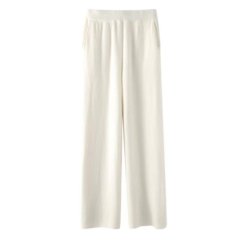Kaschmir Jogginghose Frauen Herbst Winter 2023 Mode Hohe Taille Wolle Breite Bein Hosen Beiläufige Gerade Lose Hosen XL weiß von Joom DACH