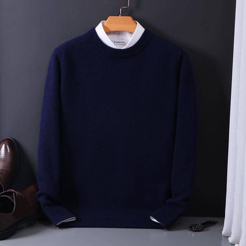 Kaschmir Pullover O Hals Pullover Männer lose übergroße gestrickte Bottom Shirt Herbst Winter koreanischen Casual Herren L navy blau von Joom DACH