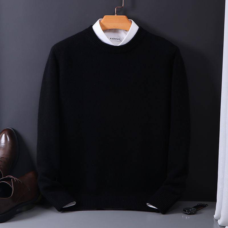 Kaschmir Pullover O Hals Pullover Männer lose übergroße gestrickte Bottom Shirt Herbst Winter koreanischen Casual Herren L schwarz von Joom DACH