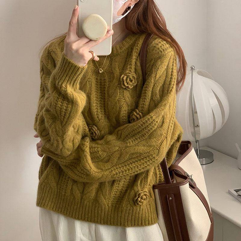 Kaschmir Pullover Pullover Frauen Winter Neue Verdickte Wärme Lose Langarm Halb-hals Stricken Unten Wolle Pullover Weibliche OneSize hellbraun von Joom DACH
