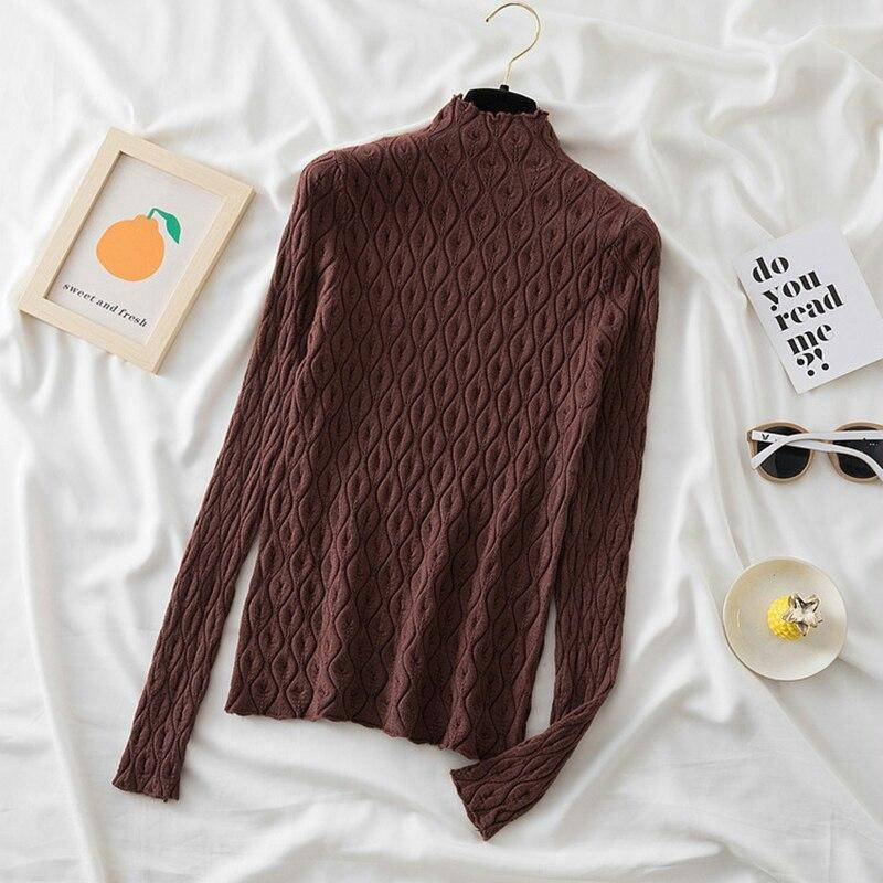 Kaschmir Rollkragenpullover Frauen Pullover Pullover Herbst Winter Neue Warme Pullover Schlank Tops Wolle Gestrickte Pullover Jumper Weiche Pull Femme 17688 One Size dunkelbraune von Joom DACH