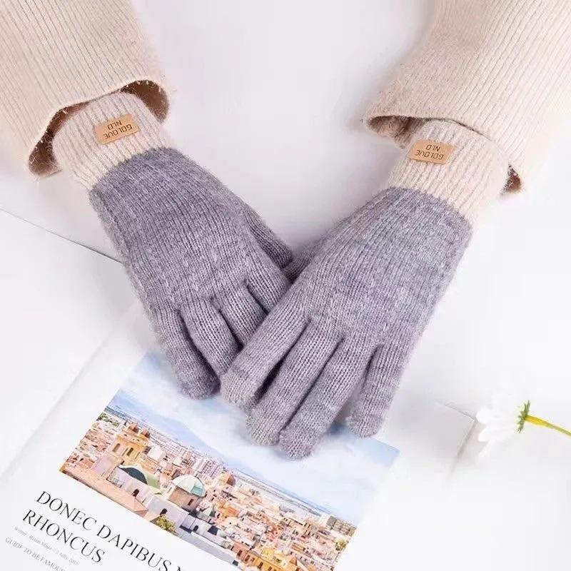 Kaschmir-Strick-Touchscreen-Handschuhe für Damen, Herbst und Winter, warm, für den Außenbereich, verdickte Vollfinger-Handschuhe grau von Joom DACH