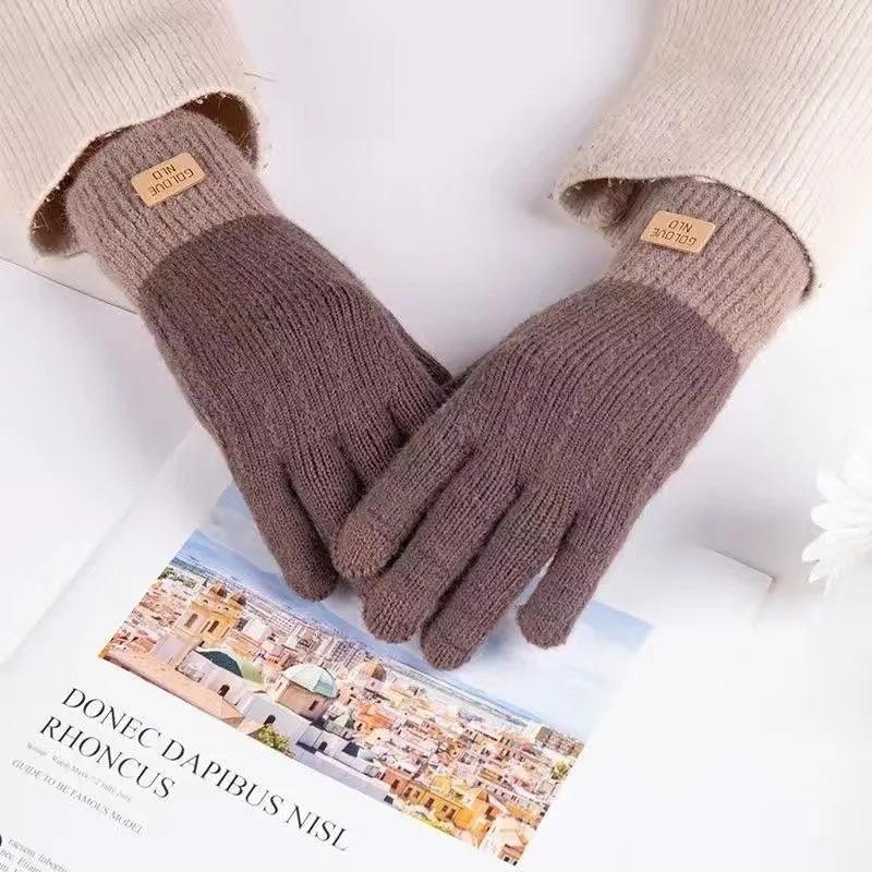Kaschmir-Strick-Touchscreen-Handschuhe für Damen, Herbst und Winter, warm, für den Außenbereich, verdickte Vollfinger-Handschuhe kaffeebraun von Joom DACH