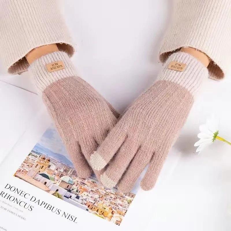 Kaschmir-Strick-Touchscreen-Handschuhe für Damen, Herbst und Winter, warm, für den Außenbereich, verdickte Vollfinger-Handschuhe khaki von Joom DACH