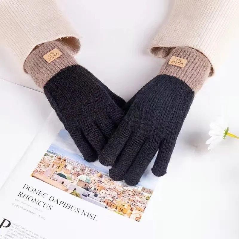 Kaschmir-Strick-Touchscreen-Handschuhe für Damen, Herbst und Winter, warm, für den Außenbereich, verdickte Vollfinger-Handschuhe schwarz von Joom DACH