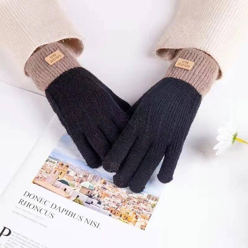 Kaschmir-Strick-Touchscreen-Handschuhe für Damen, Herbst und Winter, warm, für den Außenbereich, verdickte Vollfinger-Handschuhe schwarz von Joom DACH