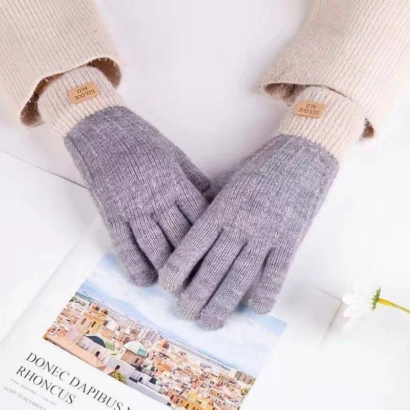 Kaschmir-Strick-Touchscreen-Handschuhe für Damen, Herbst und Winter, warm, für den Außenbereich, verdickte Vollfinger-Handschuhe grau von Joom DACH