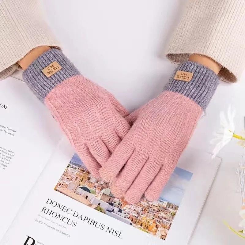 Kaschmir-Strick-Touchscreen-Handschuhe für Damen, Herbst und Winter, warm, für den Außenbereich, verdickte Vollfinger-Handschuhe rosa von Joom DACH