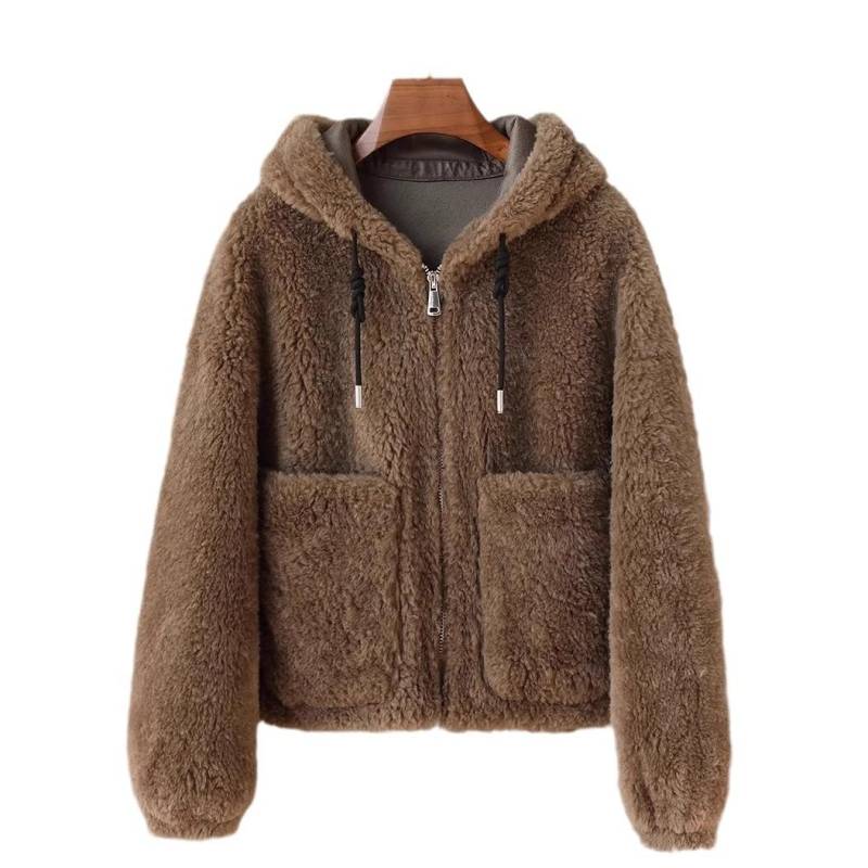 Kaschmirmantel mit Kapuze Mantel mit integriertem Fell Damen Kurz Lammfell Reine Wolle S von Joom DACH