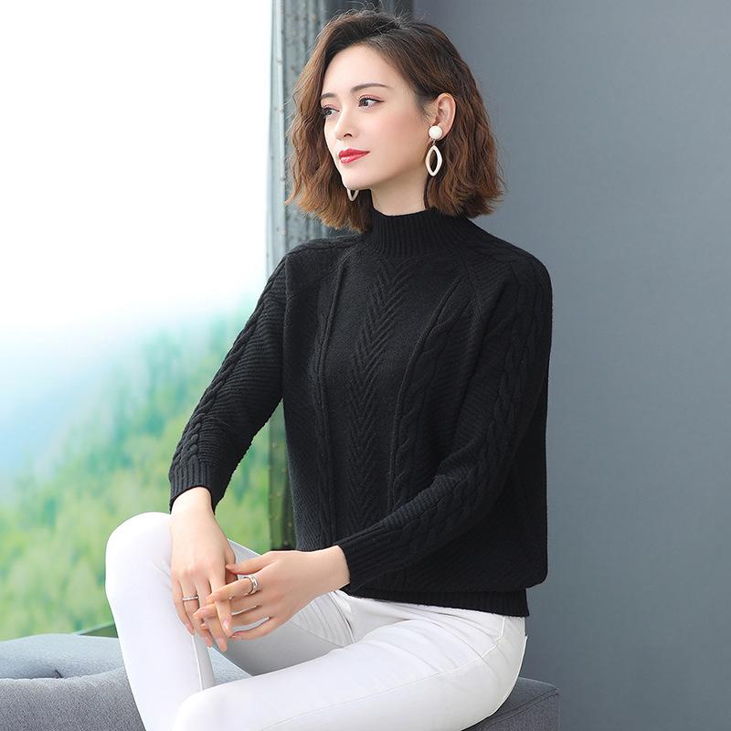 Kaschmirpullover, modisch, Herbst und Winter, warme Wolle, weich, langärmelig, Pullover für Damen, dick, locker, elastisch, Rollkragenpullover, Strickoberteil 2XL von Joom DACH