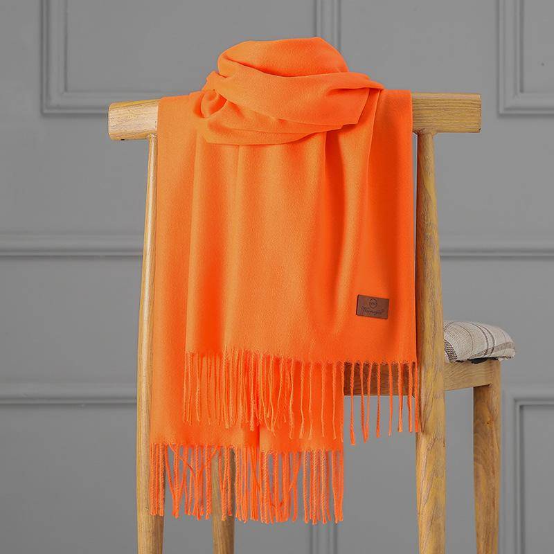 Kaschmirschal Damen Herbst und Winter einfarbiger Quastenschal verdickter warmer Schal 200x70cm orange von Joom DACH