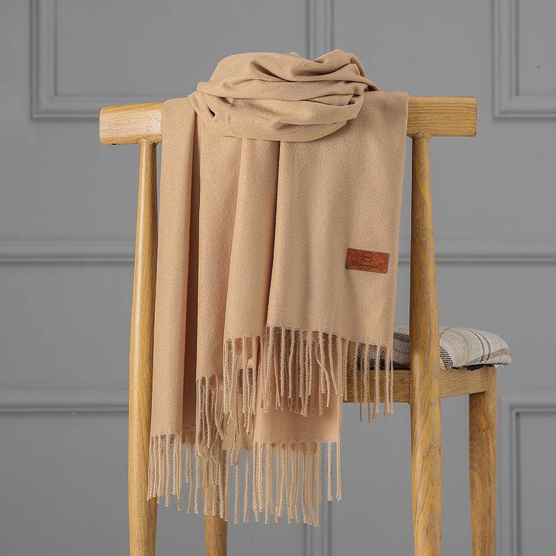 Kaschmirschal Damen Herbst und Winter einfarbiger Quastenschal verdickter warmer Schal 200x70cm von Joom DACH