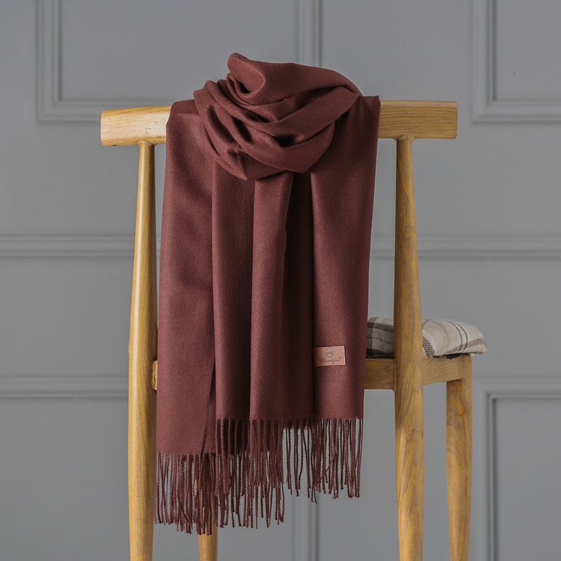 Kaschmirschal Damen Herbst und Winter einfarbiger Quastenschal verdickter warmer Schal 200x70cm schokoladenbraun von Joom DACH