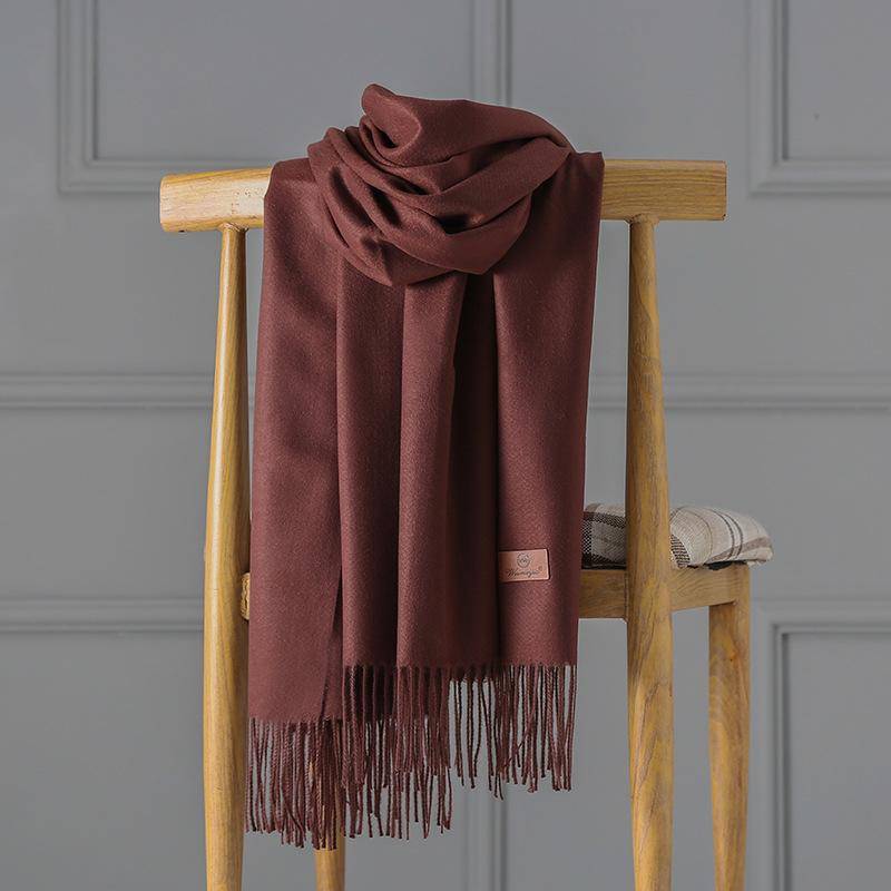 Kaschmirschal Damen Herbst und Winter einfarbiger Quastenschal verdickter warmer Schal 200x70cm schokoladenbraun von Joom DACH
