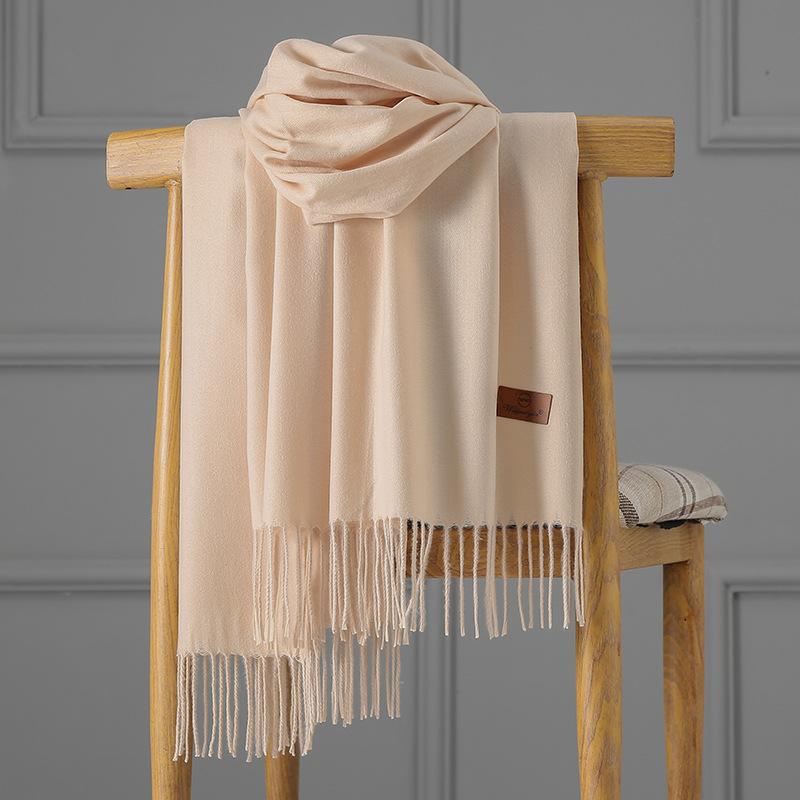 Kaschmirschal Damen Herbst und Winter einfarbiger Quastenschal verdickter warmer Schal 200x70cm beige von Joom DACH