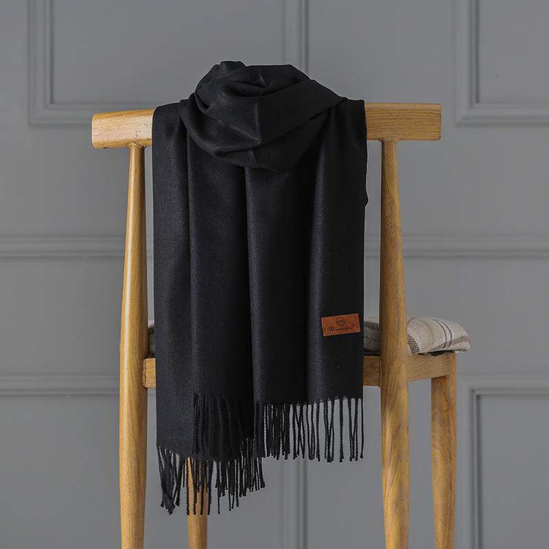 Kaschmirschal Damen Herbst und Winter einfarbiger Quastenschal verdickter warmer Schal 200x70cm schwarz von Joom DACH